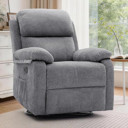 Korser Recliner Chair, 360 Swivel Rocker Chair for Adults, Small Rocking Recliner Chair for Small Spaces, Upholstered Chenille Fabric Glider Recliner Nursery Chair with Side Pockets for Living Room by KORSER