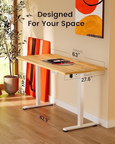 ErGear Height Adjustable Electric Standing Desk, 63 x 28 Inches Sit Stand up Desk, Memory Computer Home Office Desk, Light Vintage Brown - Image 3