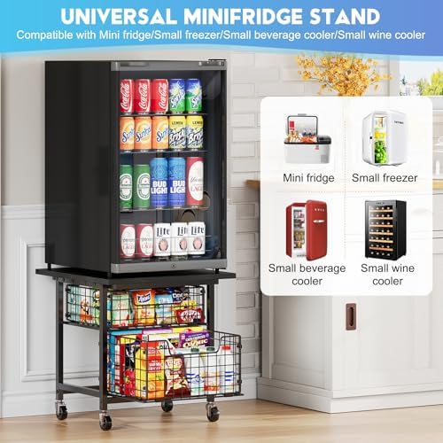 Mini Fridge Stand with Storage, Small Refrigerator Stand with 2 Drawers, Mini Fridge Shelf Cabinet-Max Load 300 LBS Heavy Microwave Stand Mini Fridge Cart for Dorm, Apartment, Kitchen (Black) - Image 4
