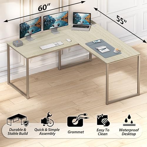 SHW Mission 55 x 60 L-Shape Home Office Computer Desk, Maple - Image 4