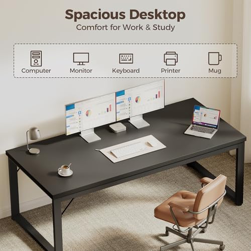 Mericonia 54 Inch Computer Desk, 1" Thick Large Office Table, Black - Image 5
