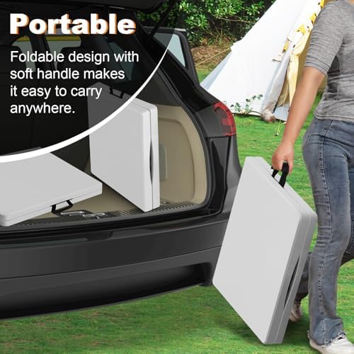 4ft Folding Table, Portable Fold-in-Half Adjustable Height Utility Table for Indoor/Outdoor Use, Durable HDPE & Steel, Stable & Lightweight, Multi-Purpose, White - Image 7