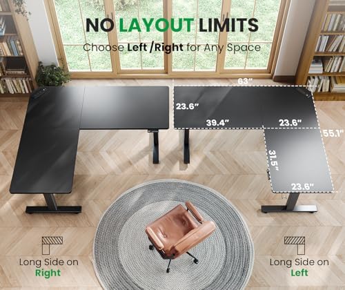 63x55 L-Shaped Electric Standing Desk with Charging Station - Image 6