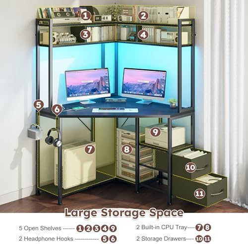 DurayLoly 63"Triangular Corner Desk with Hutch,Ample Storage for Small Room - Image 4