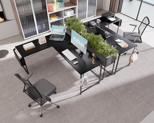 Pamray 64.5 Inch Reversible L Shaped Gaming Desk Large Corner Computer Desk with Storage Bag Home Office Table for Writing Study Black - Image 2