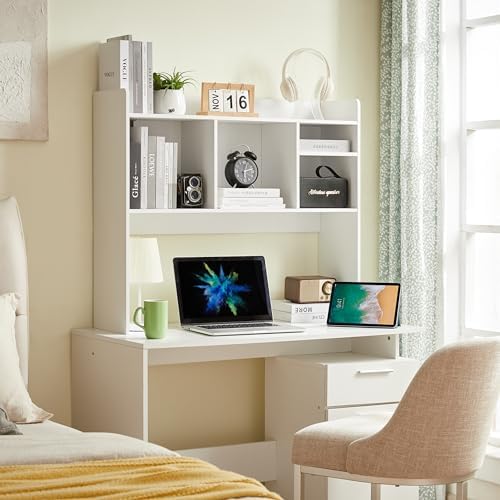 Nromant Desktop Bookshelf, Wooden Desk Storage Hutch with 6 Shelves for Computer Desk, 3-Tier Desktop Display Organizer Rack for Office Home (White) - Image 4