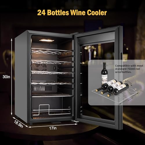 FoMup Wine Fridge 24 Bottles, Small Wine Cooler Refrigerator Freestanding with Digital Temperature Control Safety Lock, Frost Free for Red White Wine, Champagne - Image 2