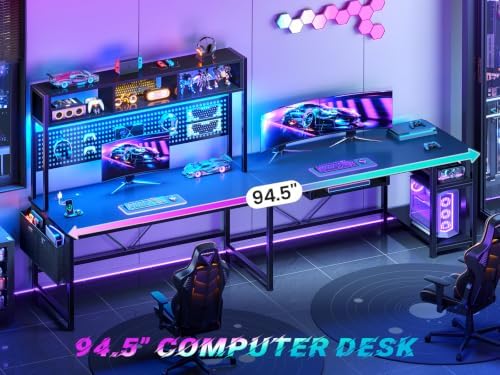 SEDETA 67" L Shaped Gaming Desk with Pegboard LED Lights and Power Outlet - Image 3