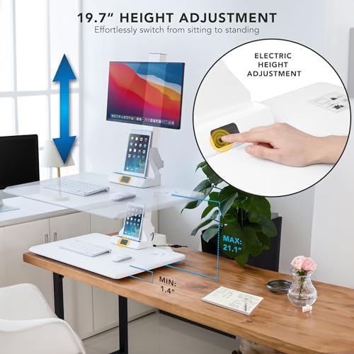 Mount-It! Electric Standing Desk Converter, Adjustable Tabletop Sit Stand Desk Riser with Single Monitor Mount for Monitors up to 32", Freestanding 28" Wide Platform Rises up to 20.75" White - Image 4