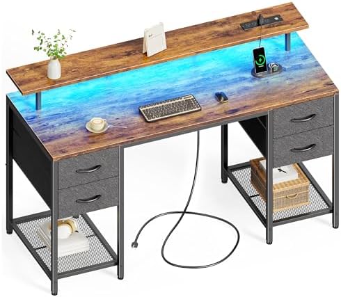 Huuger 55 inch Computer Desk with Power Outlets & 4 Drawers by Huuger