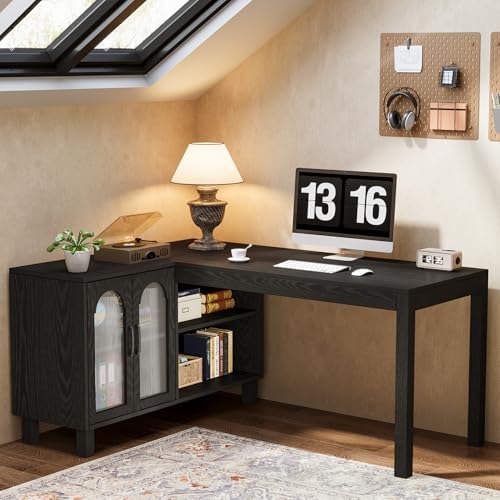 Tribesigns 59-Inch L-Shaped Desk with Storage Cabinet & Open Shelves by Tribesigns