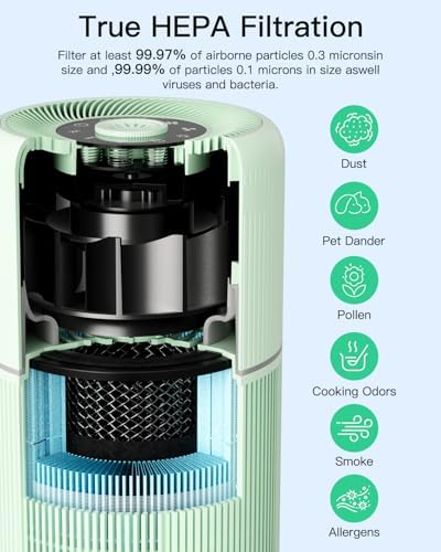 2 Pack Air Purifier for Home Bedroom with H13 True HEPA Filter for Smoke, Smokers, Dust, Odors, Pollen, Pet Dander | Quiet 99.9% Removal to 0.1 Microns | Green Available for California - Image 4
