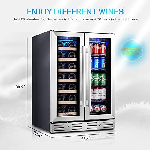 24 Inch Wine and Beverage Fridge, Wine Refrigerator Dual Zone Hold 20 Bottles and 78 Cans,Built-In or Freestanding Digital Touch Control - Image 3