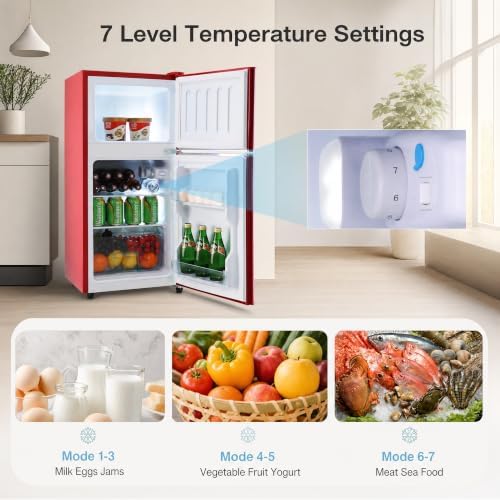 3.5 Cu. Ft. Retro Mini Fridge with Freezer, Compact Dual Door Refrigerator - Image 4