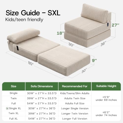 Folding Sofa Bed Convertible 4 in 1 Sleeper Chair Beige Single XL - Image 2