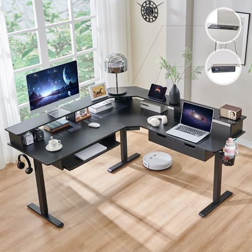 RedLemon 60 Inches L Shaped Electric Standing Desk, Carbon Fiber Black by REDLEMON