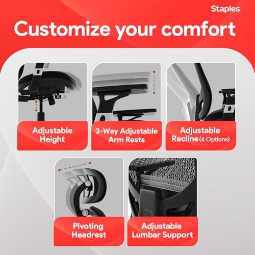 Staples Hyken Ergonomic Mesh Office Chair, Lumbar Support, Swivel, Black - Image 5
