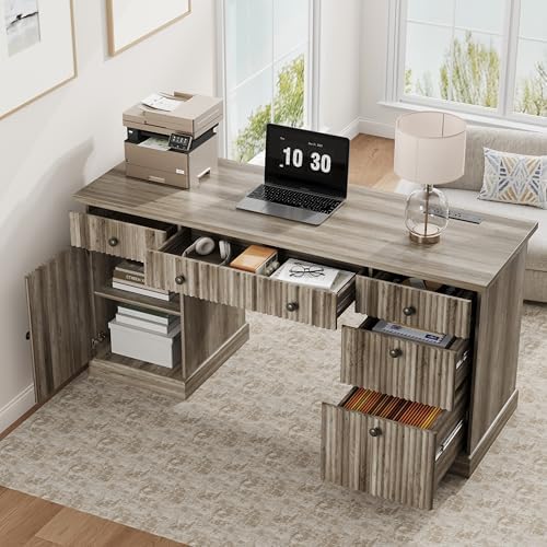 Garvee 60" Office Desk with Storage & Drawers for Home Office, Grey - Image 3