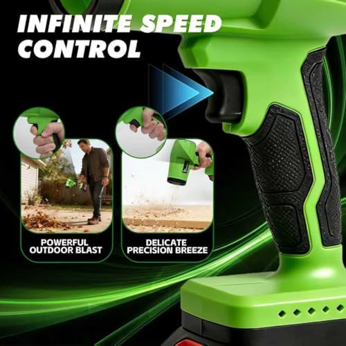 Syluris Leaf Blower Cordless, 1000000 RPM Handheld Leaf Blower with 1×5.0Ah and 1×4.0Ah Batteries, Lightweight Adjustable Speed, Electric Blower for Lawn Care, Leaves, Dust Cleaning, Light Snow（Green） - Image 6