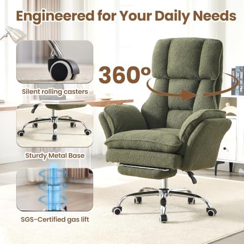Big and Tall Office Chair with Flip Arms and Footrest, Teddy Criss Cross Legged Home Office Desk Chair with Pet Seat, Comfy Reclining Computer Gaming Chair, Green - Image 4