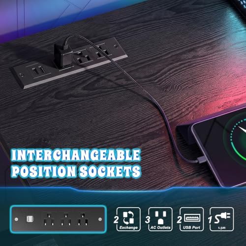 DurayLoly 67" Large Gaming Desk with Power Outlets for Bedroom,Black - Image 6