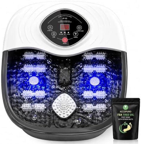 Foot Spa Bath Massager with Heat, UV Ozone & Oxygen Bubbles, Shiatsu Rollers Epsom Salt Temperature Control, Relieves Stress and Feet Pain - Home Pedicure Soaking Tub Gift for Women/Men by ACCOPURO
