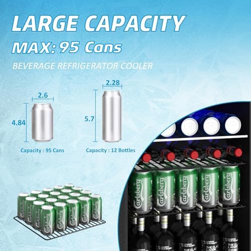 Erivess Compact Beverage Refrigerator, 95 Can/2.6 Cu Ft Mini Fridge, Black - Image 4