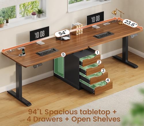 SEDETA Standing Two Person Desk with 4 Drawers, 2 Power Outlets, CPU Stand - Image 5
