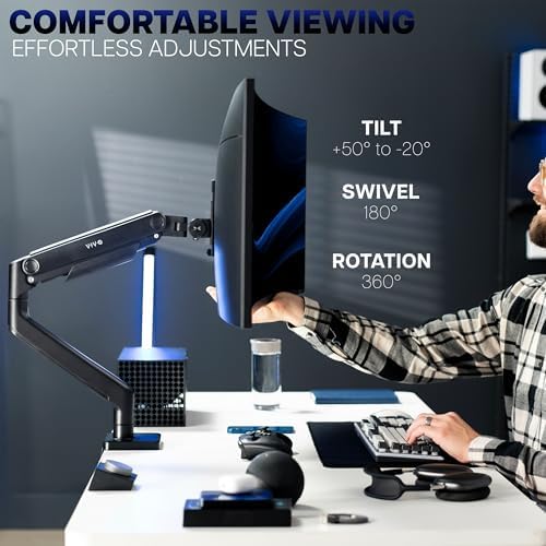 VIVO Heavy Duty Aluminum Ultrawide Monitor Tension Arm for up to 49 inch Screens, Holds 44 lbs, Premium Desk Mount Stand Designed for Samsung Odyssey G9 and More, Black, STAND-V101V - Image 5