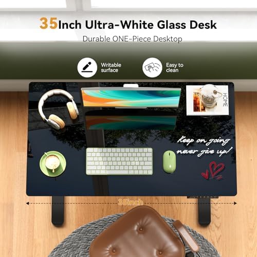 Gibbon Mounts 35” Black Glass Standing Desk Height Adjustable with Drawer - Image 4