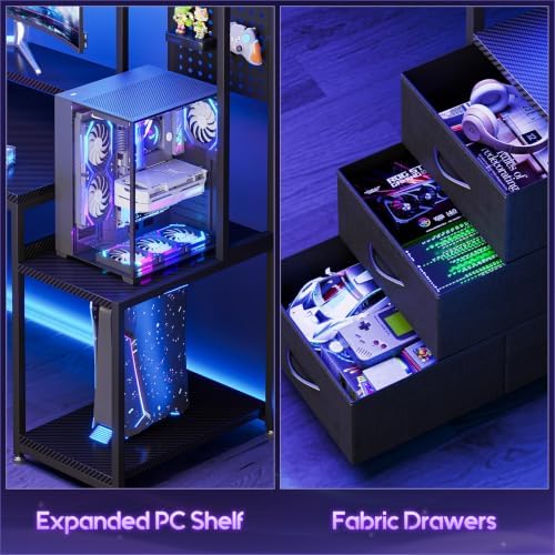 AODK 76 Inch Gaming Desk with Storage Shelves, LED Lights, 3 Drawers - Image 5