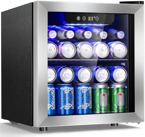 Antarctic Star Mini Fridge for Bedroom, 48 Can & 12 Wine Bottle Beverage Refrigerator with Stainless Steel Glass Door, Digital Temperature Display, Electronic Control Drink Cooler, Silver by AntarcticStar