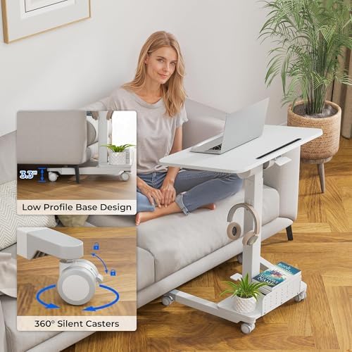 BONTEC Mobile Standing Desk, Adjustable Height, 23.6 x 20.5 Inch, White - Image 6