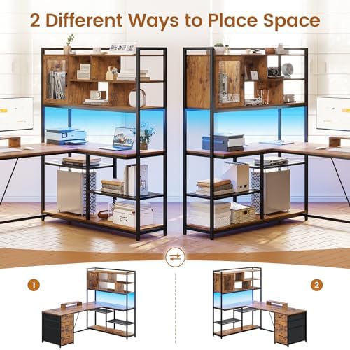 SEDETA 58'' L Shaped Computer Office Desk with 3 Drawers and Bookshelf - Image 3
