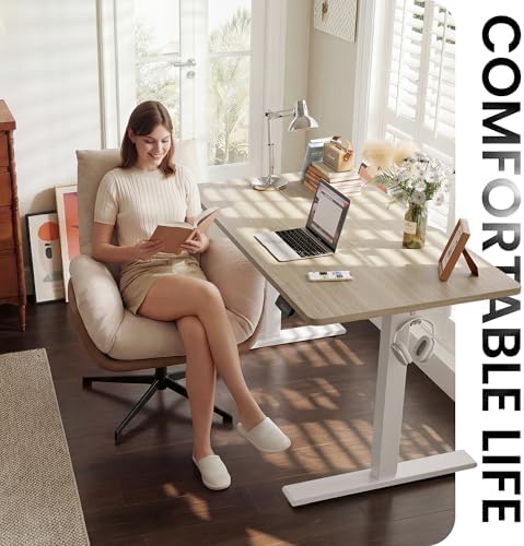 CubiCubi Electric Height Adjustable Standing Desk 48x24 Inch, Light Walnut - Image 3