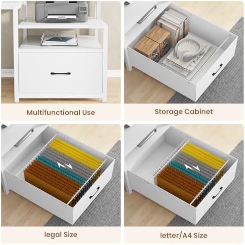 SEDETA Computer Desk with 5 Drawer, Power Outlet, Led Lights, White - Image 5