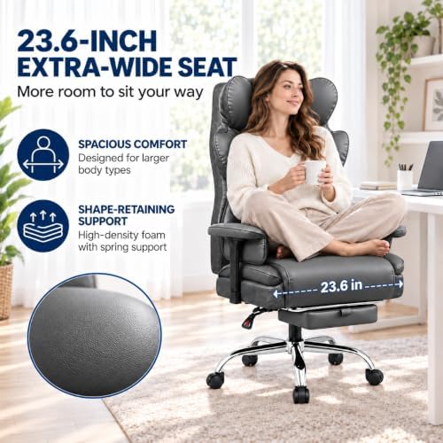 Big & Tall Office Chair 400 LBS with Lumbar Support & Footrest - Image 6