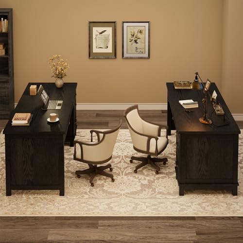 Garvee 53.5" Wooden Home Office Desk with File Drawers, Executive Desk with Power Outlet, Farmhouse Wood Desk with Storage, Distressed Study and Work Table, Rustic Black - Image 6