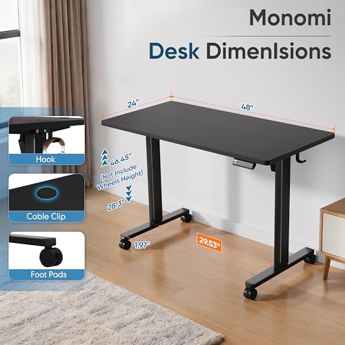 Monomi 48" x24“ Electric Height Adjustable Standing Desk,Black - Image 3