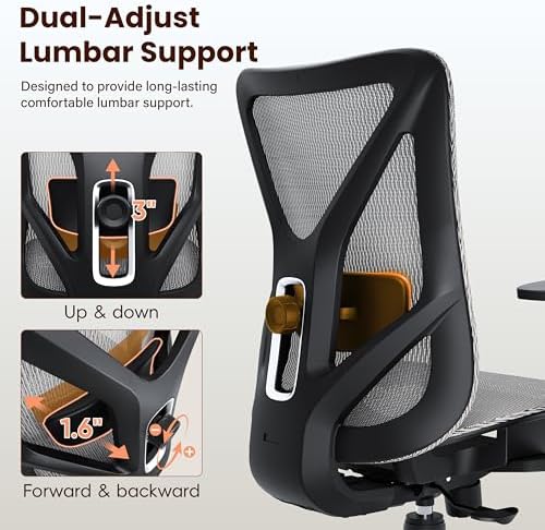 Ergonomic Office Chair, Mesh Computer Desk Chairs with BIFMA X5.1 Certified, Adjustable Lumbar Support, 3D Arm, Tilt Back, Wide Seat, Comfy Swivel Work Task Chair for Company and Home (Dawn Grey) - Image 5