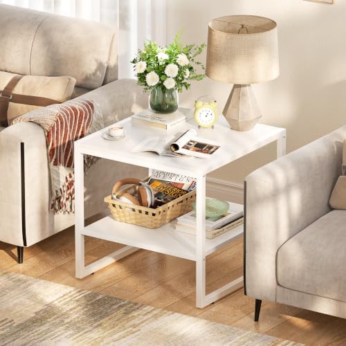 Homieasy End Table, 20 Inch Square Side Table, Mini Fridge Stand, White - Image 4