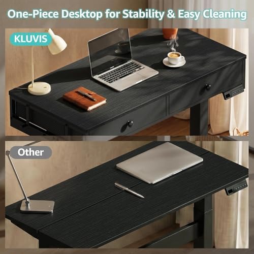 KLUVIS Black Adjustable Desk with Storage, 39 Inch Small Black Desk with Drawers, Small Space Stand Up Computer Desks for Home Office Bedroom, Sit Stand Work Desks for Walking Pad - Image 4