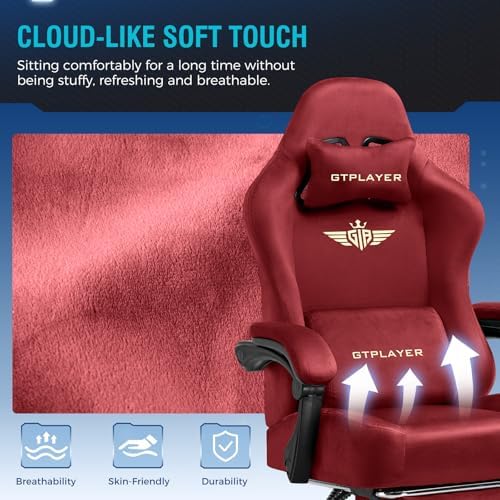 GTPLAYER Gaming Chair Fabric with Pocket Spring Cushion, Big and Tall Gamings Chairs 350LBS High Back Computer Chair with Footrest for Adults Lumbar Support Swivel Game Chair for Office Gaming Red - Image 4
