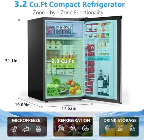 COWSAR 3.2 Cu.Ft Mini Fridge with Freezer for Bedroom Dorm, Silver - Image 2