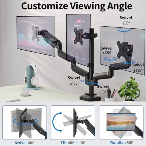 Triple Monitor Desk Mount for Computer Screens up to 32" - Image 3