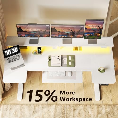 OffiGo 63 Inch U Shaped Electric Standing Desk with Keyboard Tray, White - Image 5