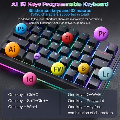 Koolertron One-Handed Mechanical Keyboard, 39 Macro Keys, RGB Backlit - Image 2