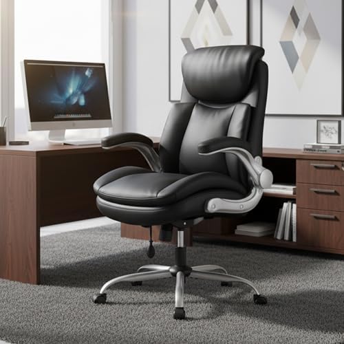 Office Chair Big and Tall- High Back Executive Office Chair- Ergonomic Home Computer Desk Chair with Padded Flip-up Arms, Adjustable Lumbar Support, Wide & Thick Seat for Adult-Black - Image 2