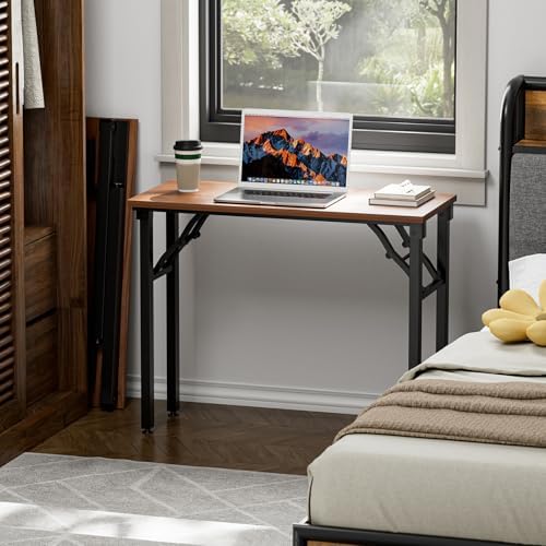 TEMI Small Computer Desk Folding Table - 35.8" Foldable Office Desk, No Assembly, Perfect for Small Spaces in Bedroom, Dorm, or Apartment, Portable Mini Desk or Study Table with Compact Design, Walnut - Image 2