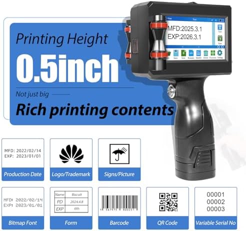 Handheld Inkjet Printer with 42ml Quick-Drying Ink Cartridge, Portable Ink Jet Coding Machine for Text/Date/Batch Number/QR Code/Barcode/Logo, Print Height from 0.08 to 0.5 Inch (ZM-C800) - Image 2